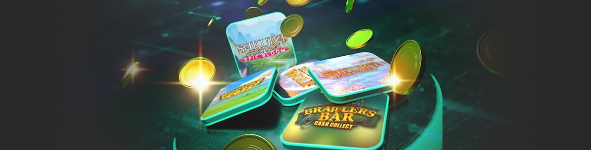 Game pods surrounded by golden coins